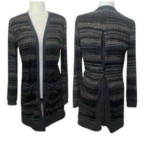 Miss Me women's S long line button front pocket cardigan w/ sheer insert EUC